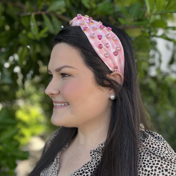 A photo of the Light Pink Gingham Embellished Headband product