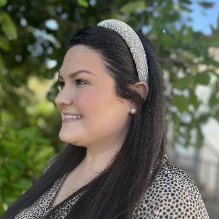 A photo of the Rhinestone Headband in Silver product