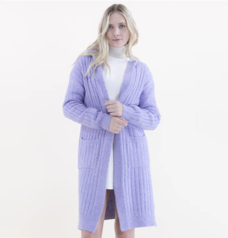 A photo of the Ribbed Hooded Cardigan in Lavender product