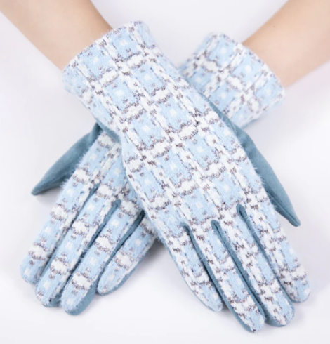 A photo of the Metallic Tweed Gloves in Blue product