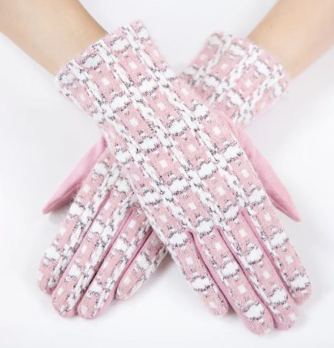 A photo of the Metallic Tweed Gloves in Pink product