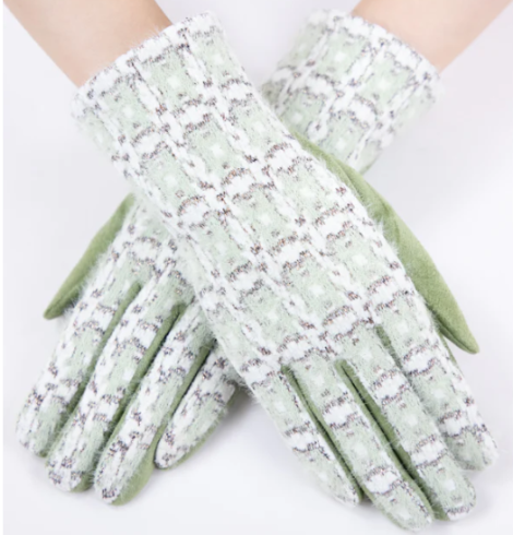 A photo of the Metallic Tweed Gloves in Green product