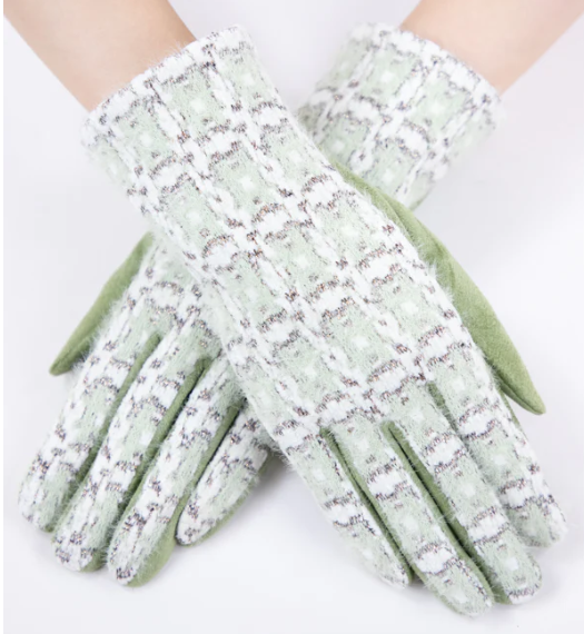 A photo of the Metallic Tweed Gloves in Green product