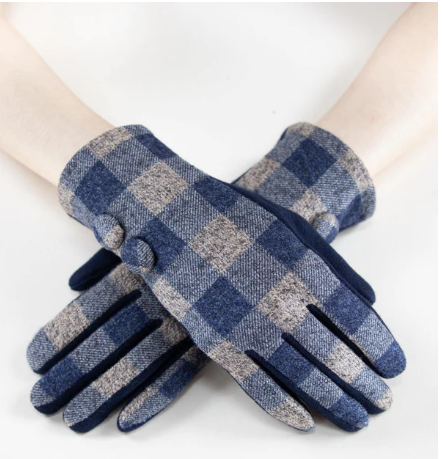 A photo of the Two Button Plaid Gloves in Navy product