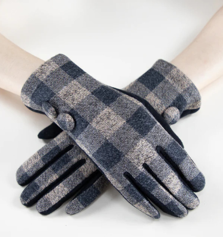 A photo of the Two Button Plaid Gloves in Black product