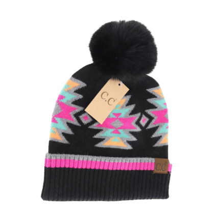 A photo of the Western Pom Beanie in Black product