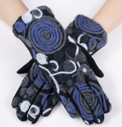 Colorful Yarn Embroidered Gloves in Blue A photo of the Colorful Yarn Embroidered Gloves in Blue product