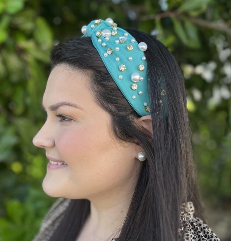 A photo of the Pearls & Rhinestone Headband in Turquoise product