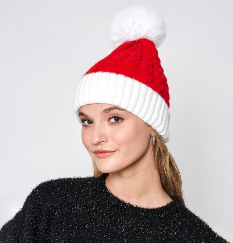 A photo of the Red Cable Knit Beanie product