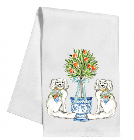 A photo of the Christmas Citrus Staffordshire Dog Kitchen Towel product