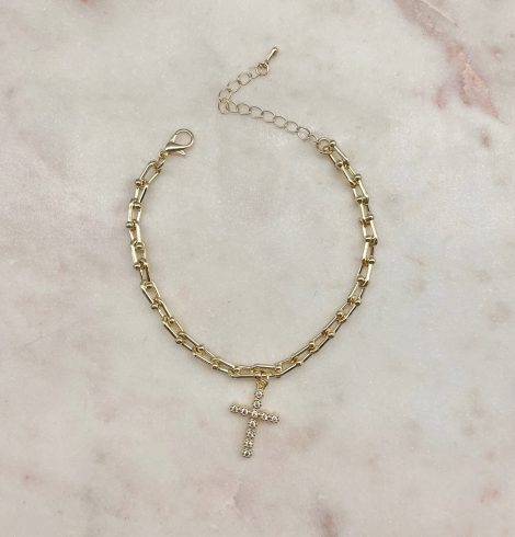 A photo of the Paperclip Cross Charm Bracelet product