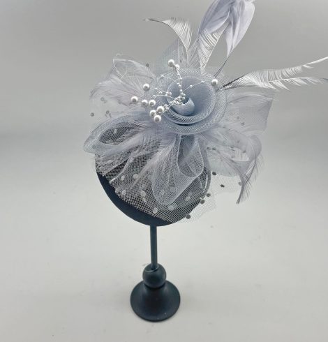 A photo of the Serena Fascinator in Light Grey product