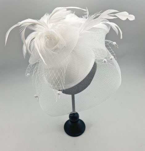 A photo of the Feather Fascinator in White product