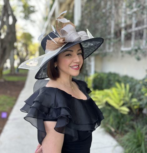 A photo of the Dottie Fascinator Hat in Black & Taupe product