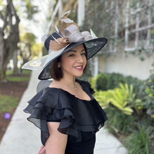 A photo of the Dottie Fascinator Hat in Black & Taupe product