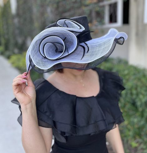 A photo of the Rosa Fascinator Hat in Black & White product