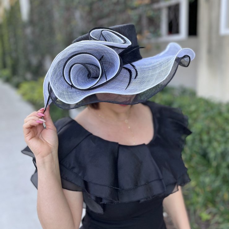 A photo of the Rosa Fascinator Hat in Black & White product