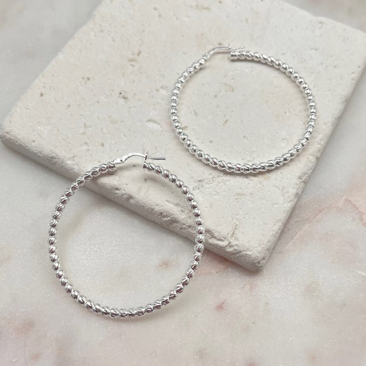 A photo of the Italian Sterling Silver Beaded Hoops 40mm product