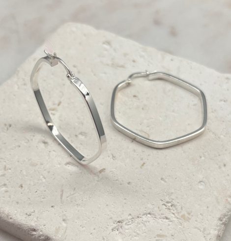 A photo of the Italian Sterling Silver Hexagon Flat Hoops product