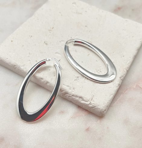 A photo of the Italian Sterling Silver Large Flat Oval Hoops product