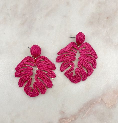 A photo of the Tropical Leaf Earrings in Hot Pink product