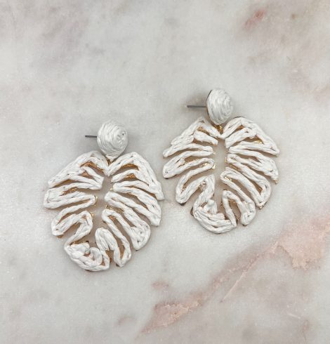 A photo of the Tropical Leaf Earrings in White product