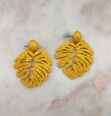 A photo of the Tropical Leaf Earrings in Yellow product