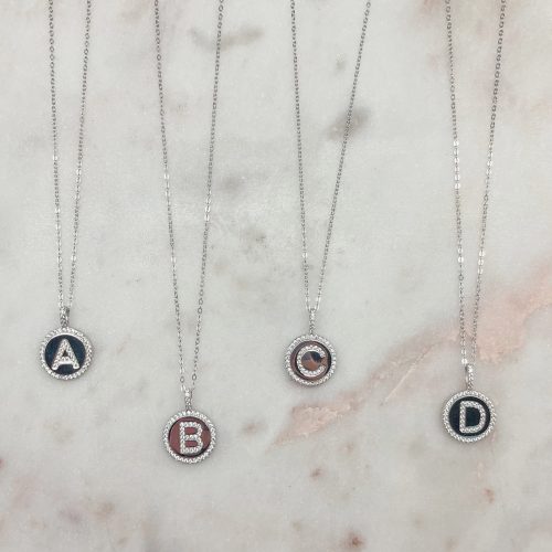A photo of the Large Pendant Initial Necklace in Silver product