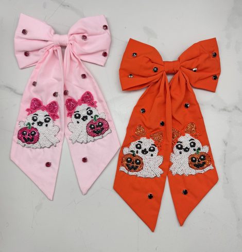 A photo of the Ghost with Pumpkin Hair Bow product