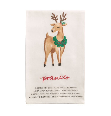 A photo of the Prancer Reindeer Poem Towel product
