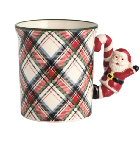 Santa Tartan Figural Handle Mug A photo of the Santa Tartan Figural Handle Mug product