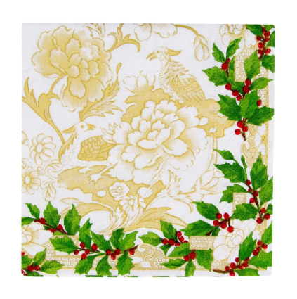 A photo of the Holly Ceramic Ivory & Gold Cocktail Napkins product