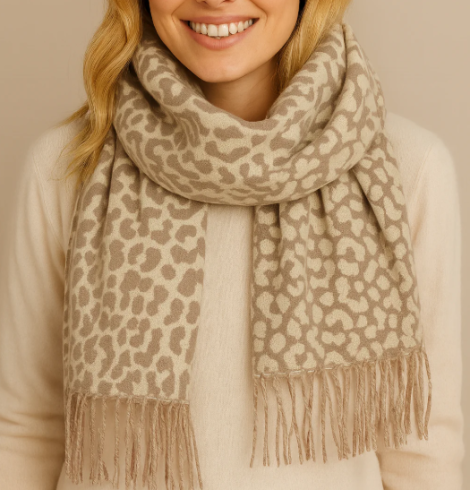 Leopard Print Scarf in Ivory A photo of the Leopard Print Scarf in Ivory product
