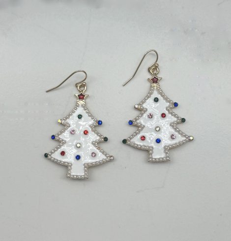 A photo of the Christmas Tree Earrings with Pearls in White product