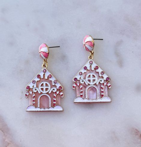 Pink Gingerbread House Earrings A photo of the Pink Gingerbread House Earrings product