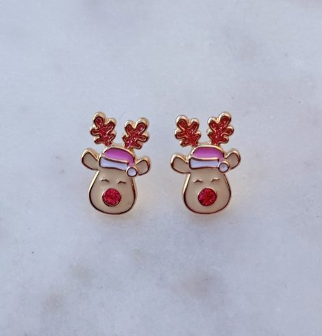 Pink Rudolph Stud Earrings A photo of the Pink Rudolph Stud Earrings product