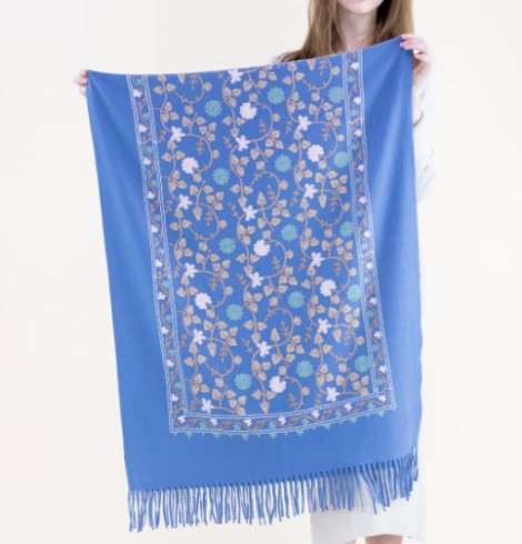 Embroidered Floral Vines Scarf in Light Blue A photo of the Embroidered Floral Vines Scarf in Light Blue product