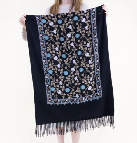 Embroidered Floral Vines Scarf in Black A photo of the Embroidered Floral Vines Scarf in Black product