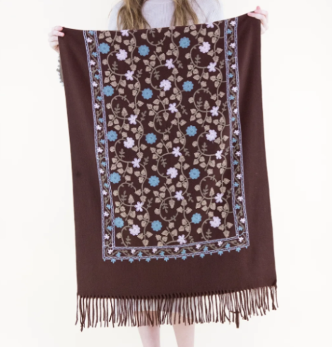 Embroidered Floral Vines Scarf in Brown A photo of the Embroidered Floral Vines Scarf in Brown product
