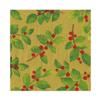 Painted Holly Cocktail Napkins A photo of the Painted Holly Cocktail Napkins product
