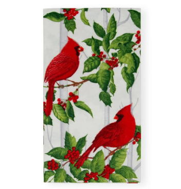 Holly and Songbirds Guest Towel Napkins A photo of the Holly and Songbirds Guest Towel Napkins product