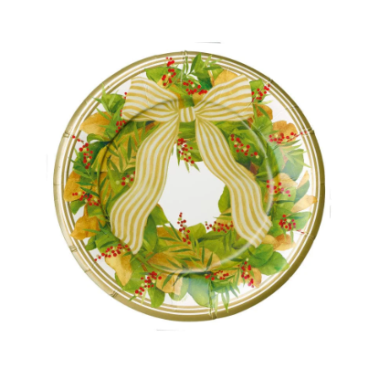 A photo of the Magnolia Wreath Paper Salad & Dessert Plates product