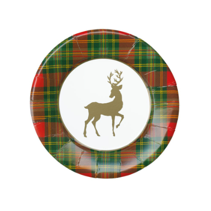 A photo of the Reindeer Tartan Paper Salad & Dessert Plates product