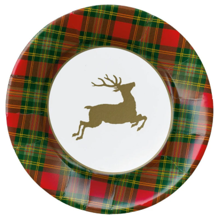 A photo of the Reindeer Tartan Paper Dinner Plates product