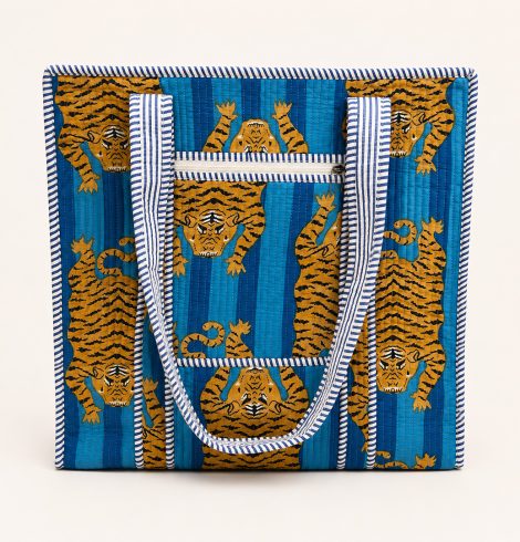 A photo of the Stripe Leopard Tote in Blue product