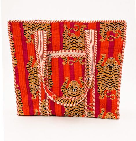 A photo of the Stripe Leopard Tote in Pink product