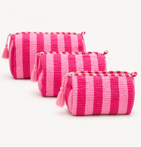 A photo of the Pink Stripe Cosmetic Bag product