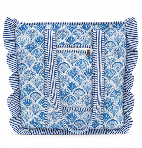 A photo of the Blue Shell Ruffle Tote Bag product