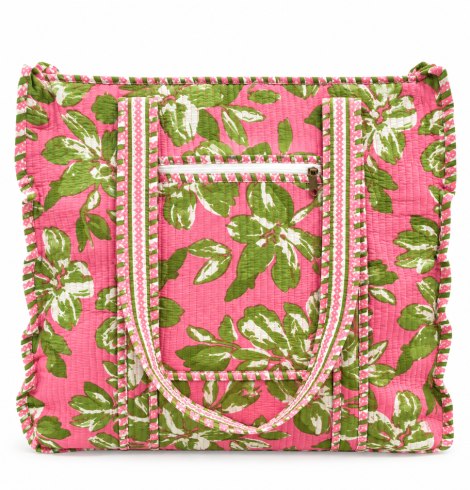 A photo of the Coral and Army Green Floral Tote Bag product