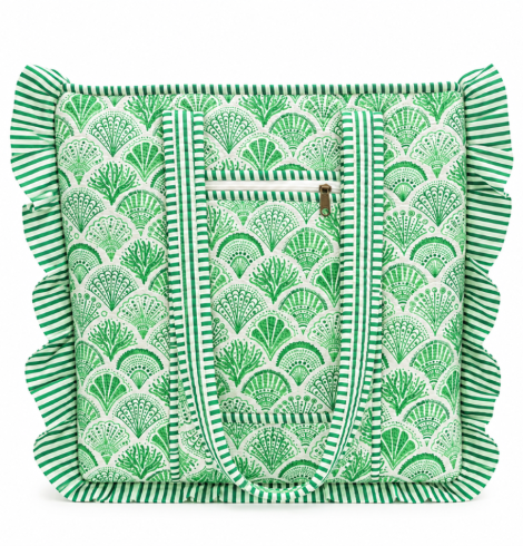 A photo of the Green Shell Ruffle Tote Bag product